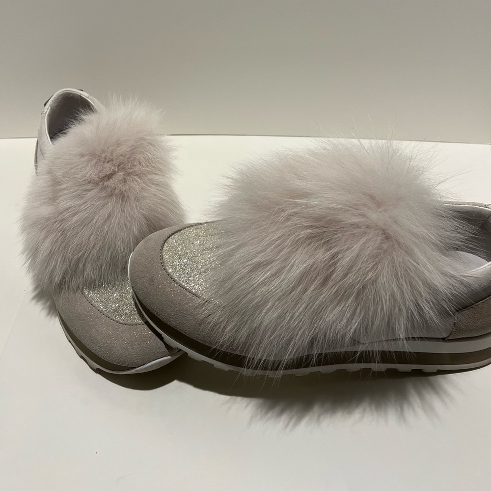 Peserico Gray Suede Faux Fur-Trimmed Chunky Sneakers (41, US 11 - RUNS SMALL) - Picture 10 of 14
